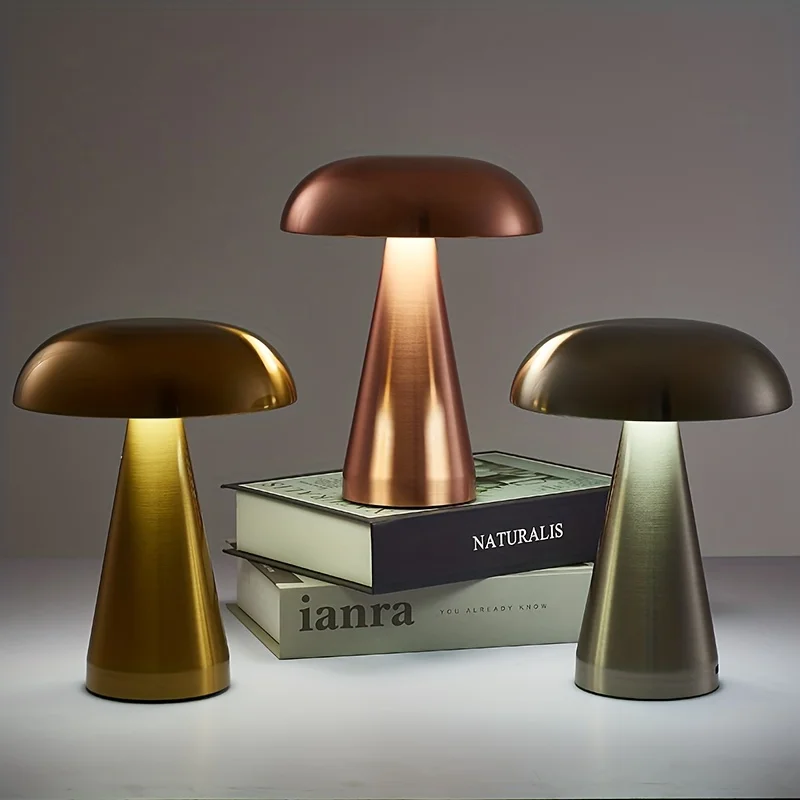 Настольная лампа с грибами, 3 цвета, Регулируемая Яркость, Беспроводная лампа, Перезаряжаемый Ночник с грибным декором, Прикроватная лампа, Сенсорная лампа1