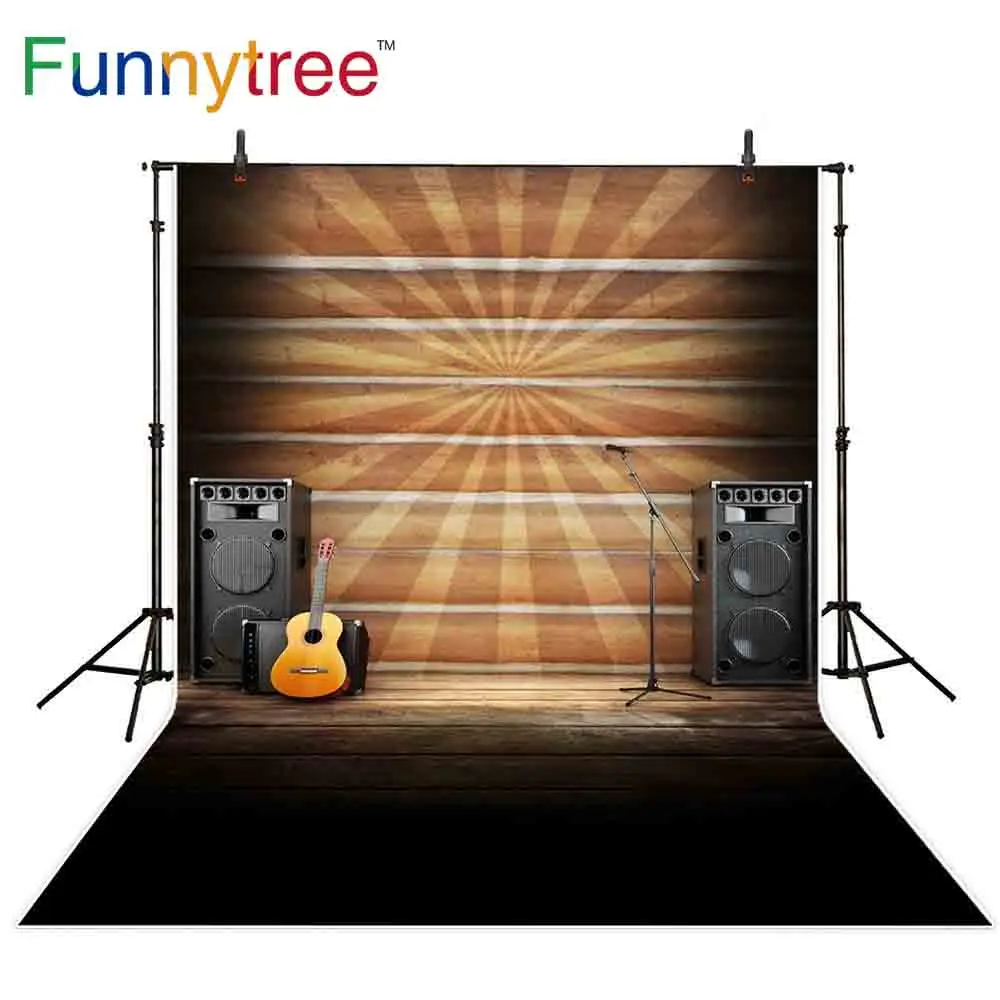 Фон Funnytree для сцены фотостудии музыкальная тема звук гитары микрофон деревянный профессиональный фон photobooth0