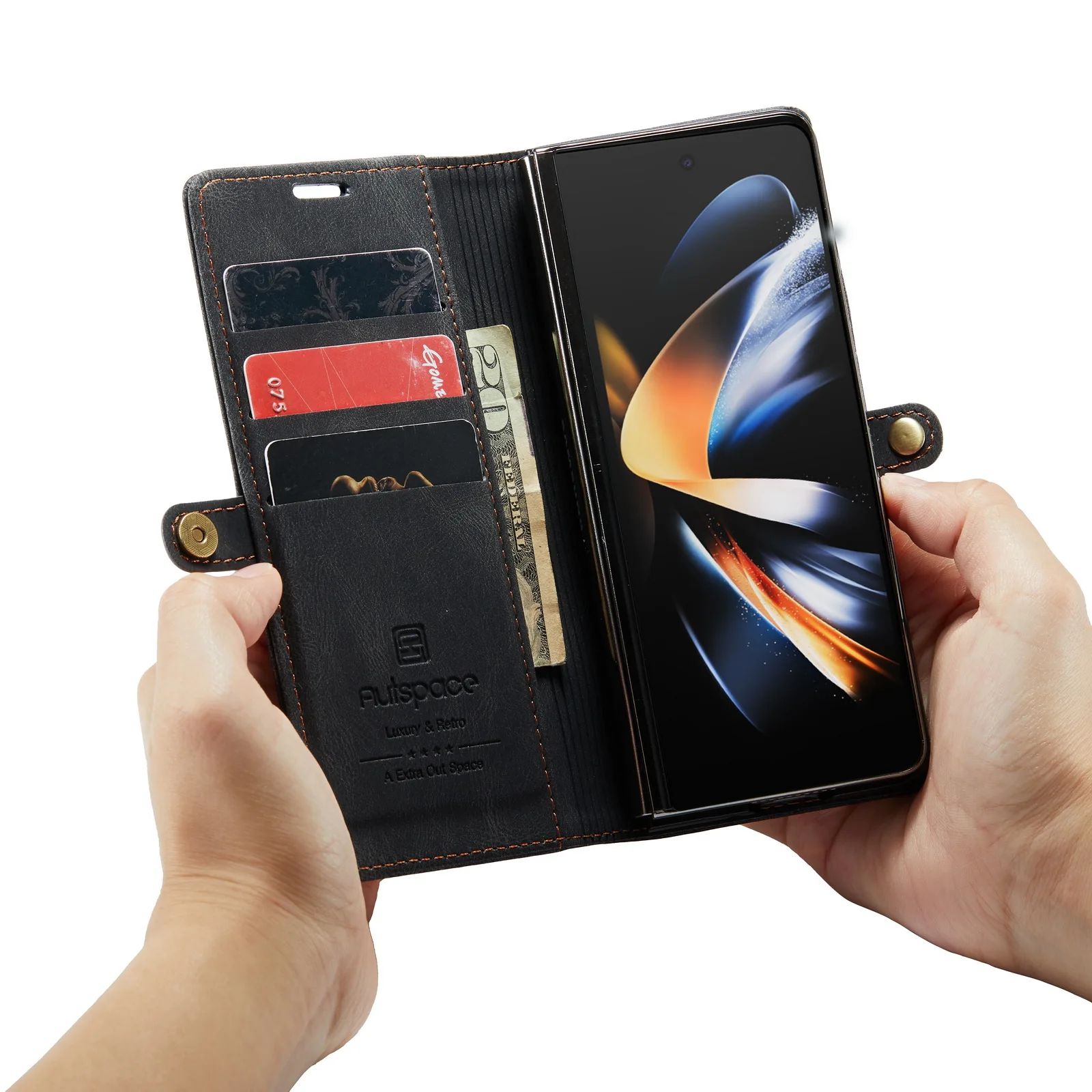 Деловой Кожаный Бумажник Складной Чехол для Samsung Galaxy Z Fold4 Fold 5 Fold5 Fold 4 Zfold4 Zfold5 Нескользящий Слот Для Карт Памяти Чехол Для Телефона1