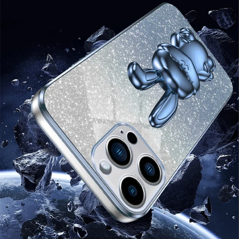 Блестящий прозрачный чехол для iPhone 15 Pro Max 11 14 13 15 Pro 12 Pro 14 Pro XR XS Max 8 7 13 Pro Max Rabbit Astronaut Cover0