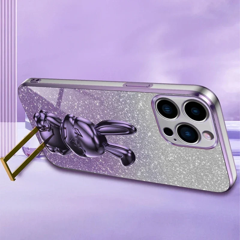 Блестящий прозрачный чехол для iPhone 15 Pro Max 11 14 13 15 Pro 12 Pro 14 Pro XR XS Max 8 7 13 Pro Max Rabbit Astronaut Cover1
