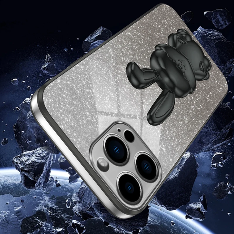 Блестящий прозрачный чехол для iPhone 15 Pro Max 11 14 13 15 Pro 12 Pro 14 Pro XR XS Max 8 7 13 Pro Max Rabbit Astronaut Cover5