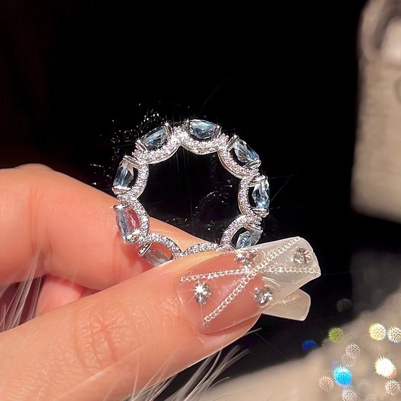 Новинка, кольцо с микро-инкрустированным бриллиантом цвета морской волны с маркой 925 пробы, кружевное аквамариновое кольцо Galaxy Princess, подарок для вечеринки на День рождения1