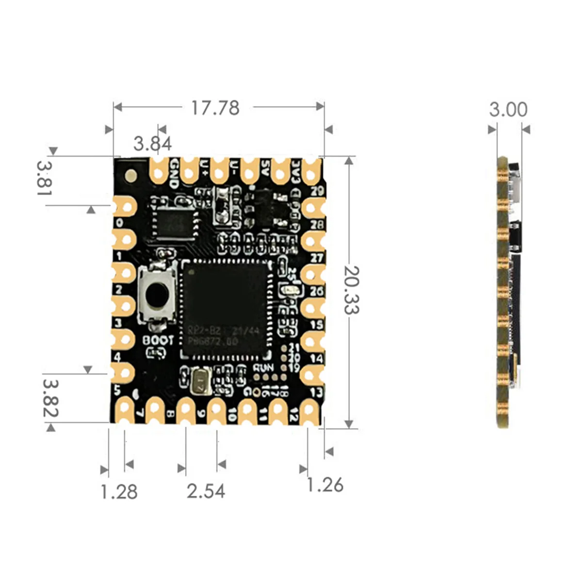 Для платы разработки Raspberry Pi Pico с отверстием для штамповки RP2040-Core-A, многофункциональный двухъядерный процессор RP2040, B0