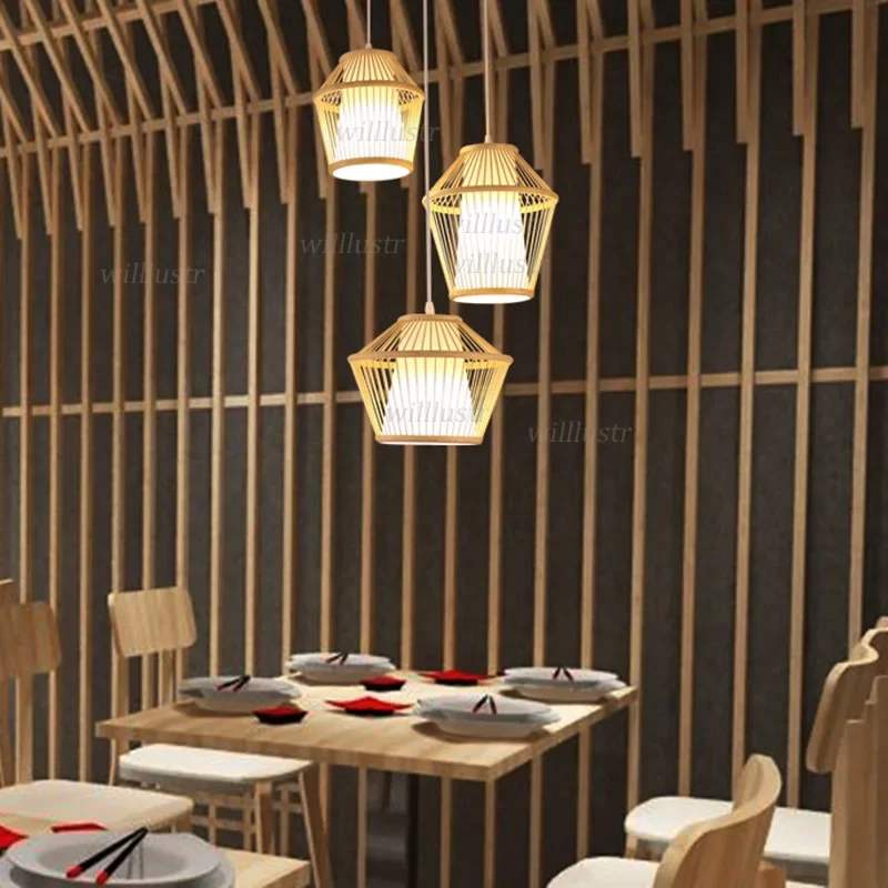 Бамбуковый подвесной светильник ручной вязки Izakaya Hotel Teahouse Спальня на чердаке Деревянная Подвесная потолочная люстра ручной работы3