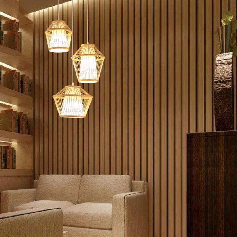 Бамбуковый подвесной светильник ручной вязки Izakaya Hotel Teahouse Спальня на чердаке Деревянная Подвесная потолочная люстра ручной работы4