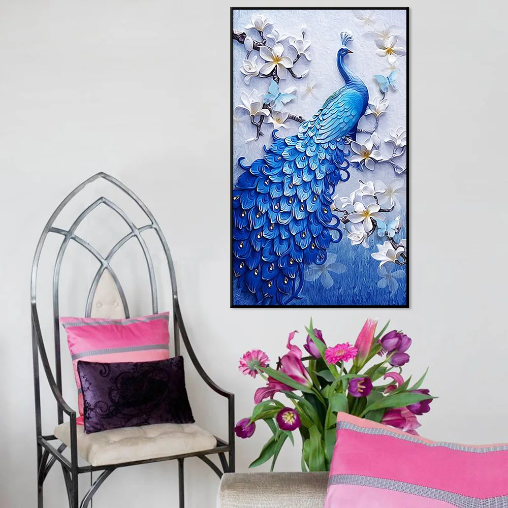 Винтажная картина на холсте с павлином, элегантный декор стен дома в гостиной, сине-белый Абстрактный рисунок животного и цветка, принты плакатов1