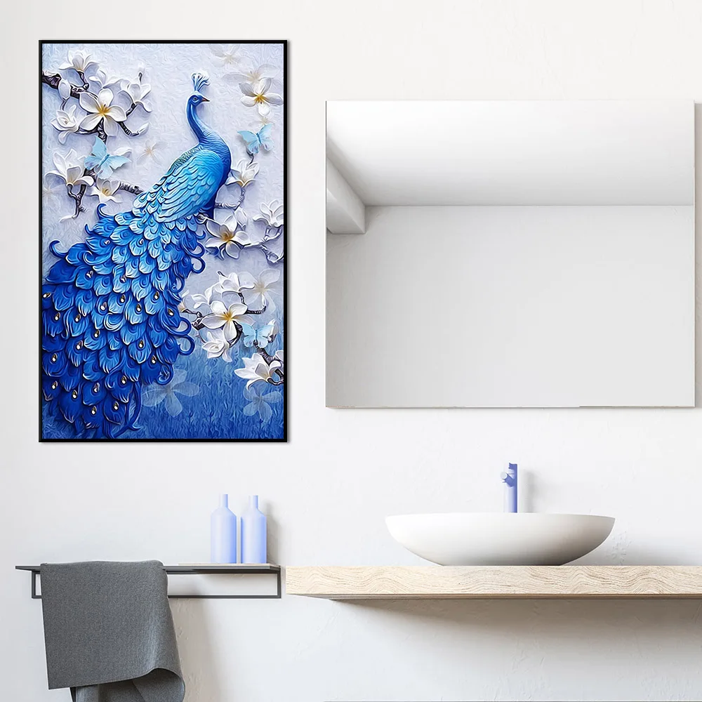 Винтажная картина на холсте с павлином, элегантный декор стен дома в гостиной, сине-белый Абстрактный рисунок животного и цветка, принты плакатов2