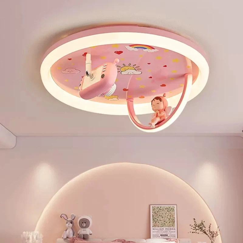 Розовая комната принцессы, Потолочные светильники для детской комнаты, Милая лампа для маленькой девочки-астронавта, Простой теплый декор для спальни для девочек, потолочные светильники0