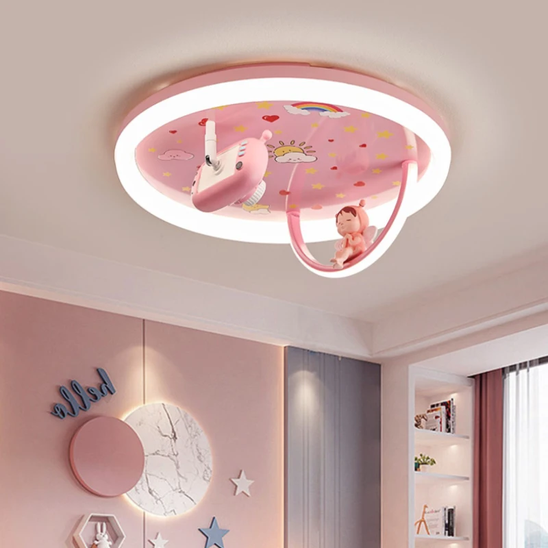 Розовая комната принцессы, Потолочные светильники для детской комнаты, Милая лампа для маленькой девочки-астронавта, Простой теплый декор для спальни для девочек, потолочные светильники1
