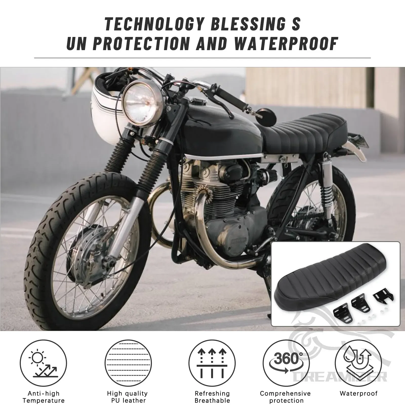 Мотоцикл Black Racer Плоский для сиденья, Винтажная удобная подушка для седла с горбинкой, замена для CG125 MotorbikeHonda1