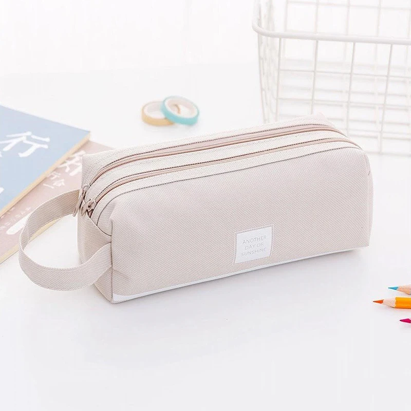 Портативный холщовый пенал, сумка для хранения школьных принадлежностей, Двухслойная сумка для карандашей, студенческая сумка для ручек, милый пенал, детская канцелярская сумка5