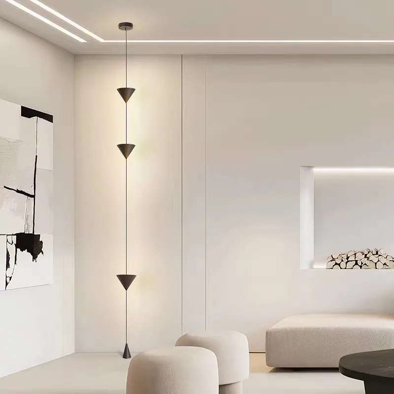Скандинавский черно-белый подвесной светильник в виде конуса, удлиненный линейный подвесной светильник для спальни, прикроватной тумбочки, декора столовой, мини-светильника в прихожей1