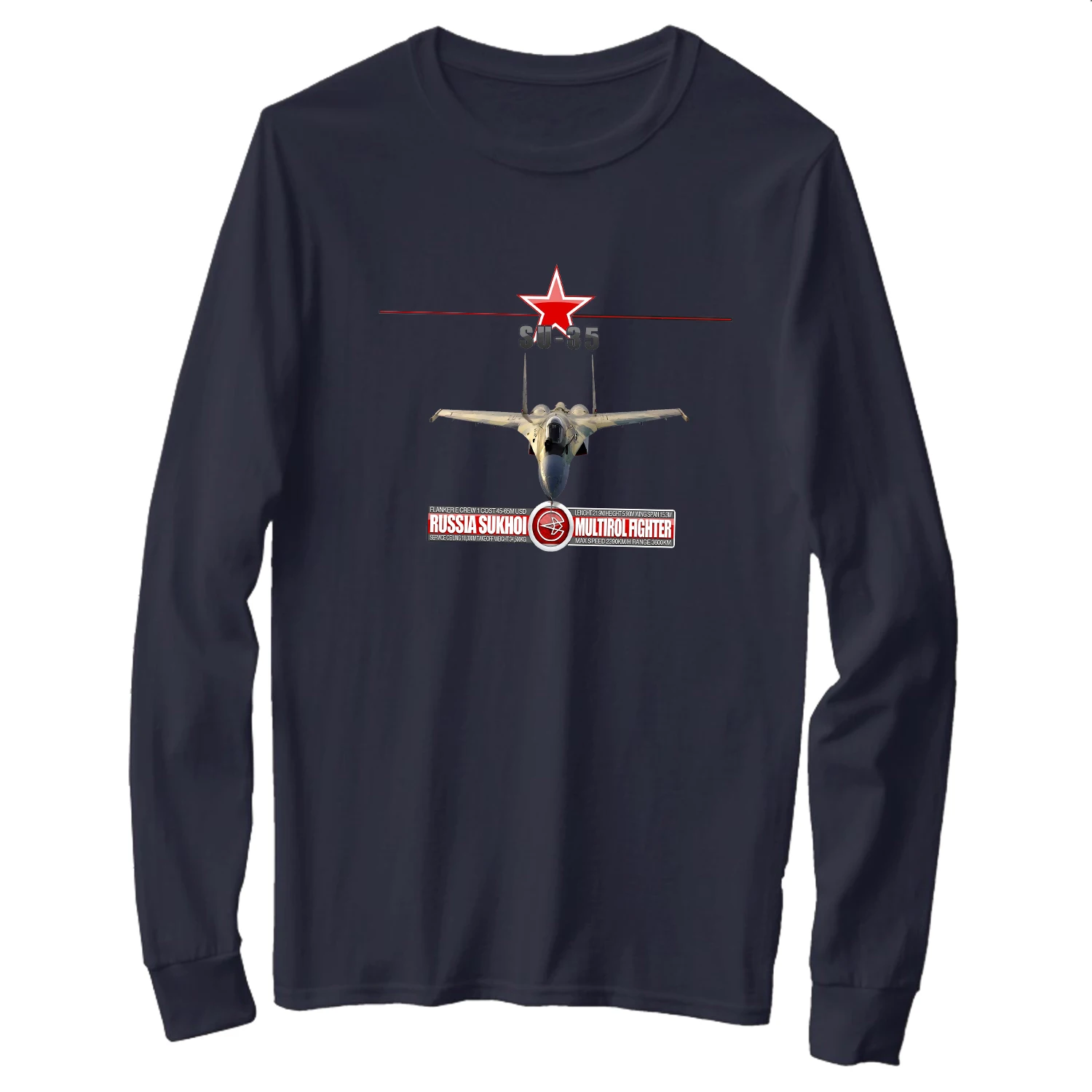 Российская футболка-истребитель Sukhoi Su-35 Flanker-E из 100% хлопка С Круглым вырезом, Летняя Повседневная Мужская футболка С длинным рукавом, Размер S-3XL1