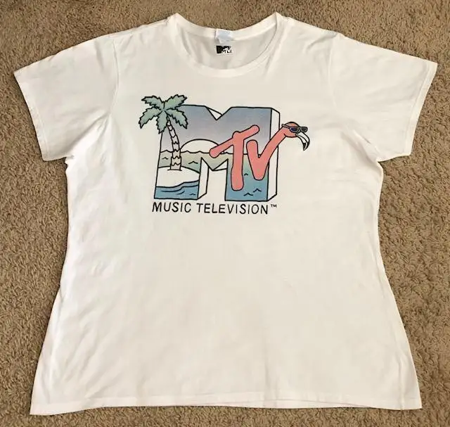 Классическая женская Белая футболка с логотипом MTV Music Television Flamingo Palm Ocean XXL0