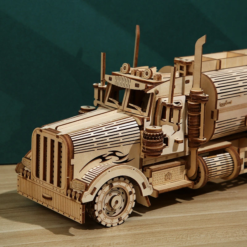 Модель автомобиля с топливным баком, набор для сборки деревянной модели, копилка, механический грузовик с коробкой передач, 3D игрушки-пазлы для детей, подарки на день рождения2