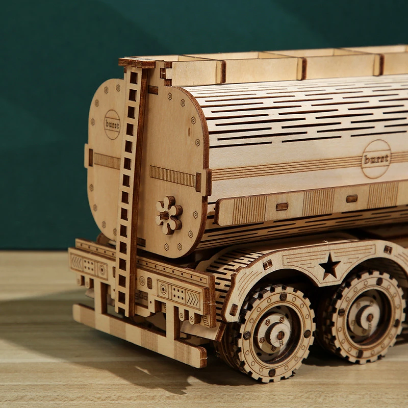 Модель автомобиля с топливным баком, набор для сборки деревянной модели, копилка, механический грузовик с коробкой передач, 3D игрушки-пазлы для детей, подарки на день рождения3