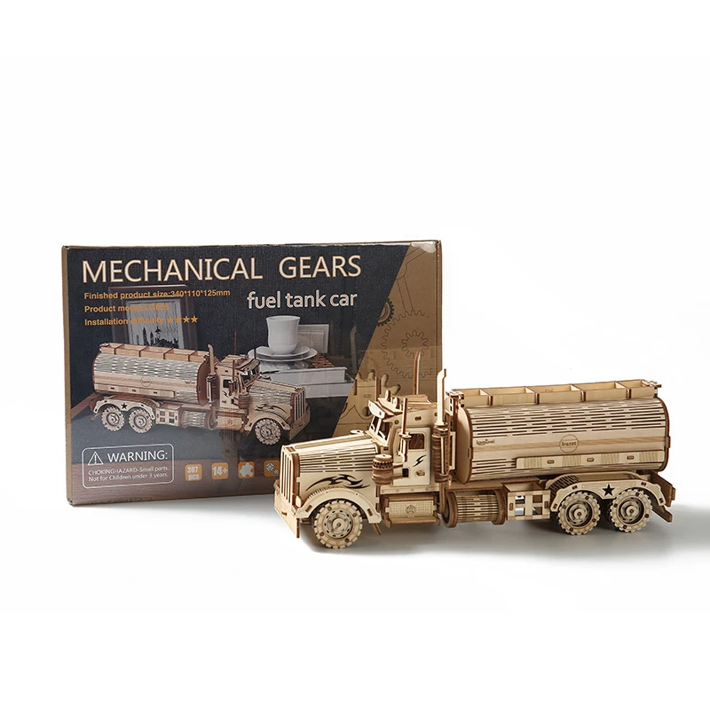 Модель автомобиля с топливным баком, набор для сборки деревянной модели, копилка, механический грузовик с коробкой передач, 3D игрушки-пазлы для детей, подарки на день рождения5