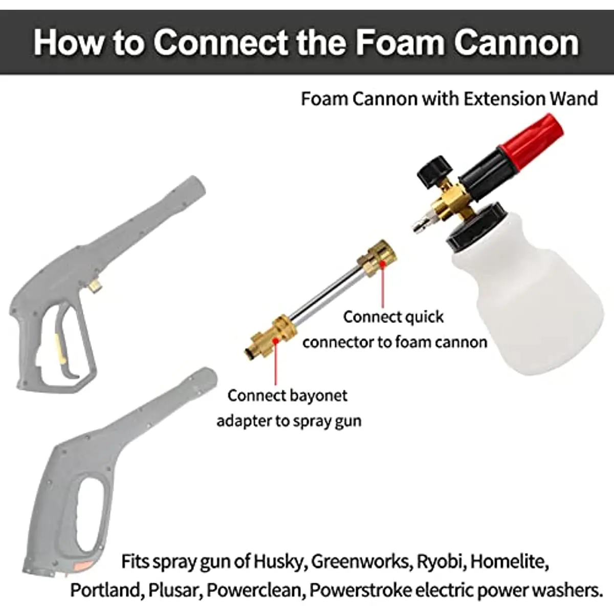 Пенопластовая пушка для мойки высокого давления Snow Foam Lance и удлинительная палочка с быстроразъемным разъемом 1/4 дюйма и 5 распылительными наконечниками; Мойка высокого давления2