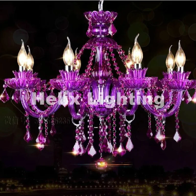 Роскошная фиолетовая роскошная люстра LED 6/8/12 + 6L Дизайн Фиолетовая хрустальная люстра Модная фиолетовая хрустальная лампа подвесное освещение0