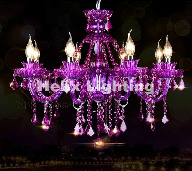 Роскошная фиолетовая роскошная люстра LED 6/8/12 + 6L Дизайн Фиолетовая хрустальная люстра Модная фиолетовая хрустальная лампа подвесное освещение1