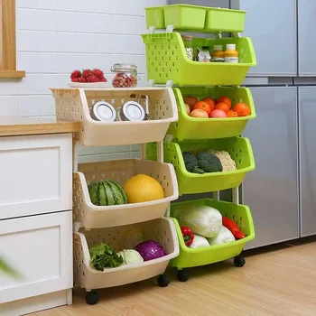 Кухонные полки от пола до потолка, многослойные принадлежности, посуда, галантерея, корзины для фруктов и овощей, пластиковые стеллажи для хранения