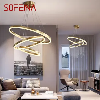 Современный подвесной светильник SOFEINA с медным кольцом, светодиодная золотая люстра для домашней гостиной