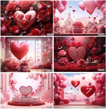 Красные воздушные шары с сердечками, розы, Цветы на День Святого Валентина, Романтический декор для свадебной вечеринки, Пользовательские фоны для годовщин.