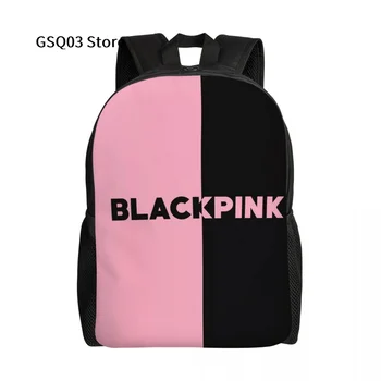 Kpop, черно-розовый рюкзак для девочек и мальчиков, взрослый, 15-дюймовый школьный рюкзак с двойным ремнем, водонепроницаемость, подходит для ноутбука