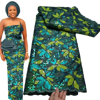 Bestway Новая Африканская кружевная ткань с вышивкой пайетками, 5 ярдов Высококачественного Нигерийского женского вечернего платья, Французский Тюль, Кружевные Материалы
