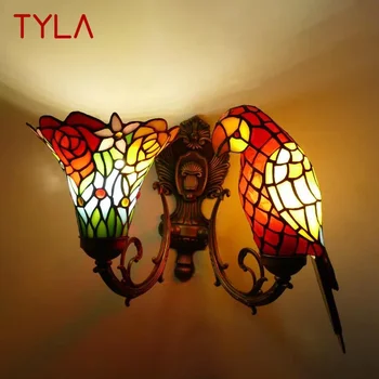 Настенные светильники TYLA Tiffany parrot в сельской местности, детская комната, Вилла, отель, витражное украшение в виде животных, лампа