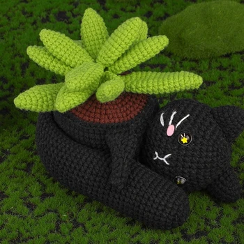 KX4B Наборы для вязания кота и кактуса в горшках своими руками, включая крючок, пряжу, иголку, инструкции для начинающих