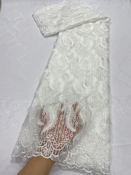 Африканская тюлевая кружевная ткань с вышивкой, блестки, высококачественная Французская сетчатая кружевная ткань, 5 ярдов, Невеста для пошива свадебного платья JL203