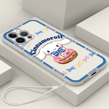 Мультфильм Cinnamoroll Для Apple iPhone 14 13 12 Mini 11 Pro XS MAX XR X 8 7 6S SE Plus Силиконовый Жидкий Веревочный Чехол Для Телефона Coque Capa