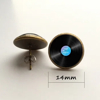 1 пара бронзовых черных круглых сережек цвета щепки, музыкальных сережек, сережек с виниловыми дисками, мужских