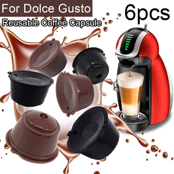 6 шт. многоразовых кофейных капсул для Dolce Gusto Многоразовые пустые капсулы Пластиковый стаканчик для фильтра с ложкой и щеткой