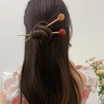 INS Красочная Металлическая заколка с шариками, Корейские Геометрические Стеклянные бусины Kawaii, палочки для волос Hanfu, Инструмент для создания летних причесок в стиле ретро