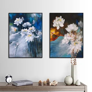 Классический акварельный цветочный плакат Pure White Lotus Home Wall Art Печать на холсте Картина Для украшения гостиной