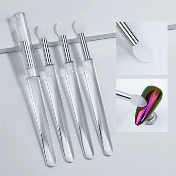 Силиконовые палочки-аппликаторы для ногтей, Многоразовый инструмент для маникюра с хромированными блестками, Новый легко наносящийся пигмент, силиконовая кисточка для ногтей