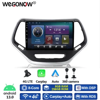 360 Панорамная Камера Carplay CanBus 8 ГБ + 256 ГБ Android 13,0 Автомобильный DVD-плеер GPS WIFI Bluetooth Радио Для Jeep Cherokee 2014-2017
