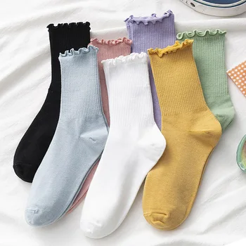 Однотонные носки, впитывающие пот, с деревянными ушками для женских носков средней длины, удобные и дышащие спортивные носки