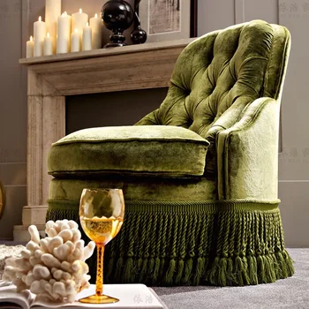 Винтажный бархатный диван с кисточками, кресло для отдыха с пряжкой в европейском стиле, легкая Роскошная вилла для гостиной, простой диван с педалями
