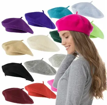 Зимние женские шерстяные береты, теплая шапка в стиле французского художника, ретро, однотонный берет, элегантная леди, все подобранные осенние шапки