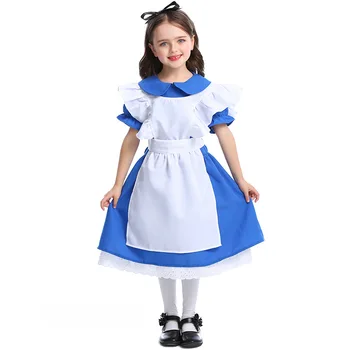 Новый темно-синий костюм Лолиты для девочек, Детский костюм горничной принцессы Алисы на Хэллоуин