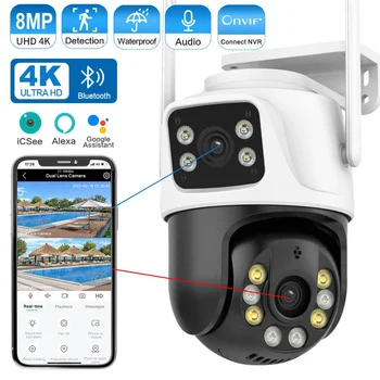 Новая 4K PTZ-Камера 8MP Wifi-Камера С Двойным Объективом И Двойным Экраном Ai Human Detect Auto Tracking Беспроводная Камера Наружного Наблюдения iCSee