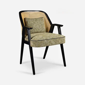 Ротанговый двойной ротанговый стул для отдыха, подержанный стул с мягкой спинкой из массива дерева, стул для ресторана типа 