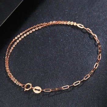 Цепочка из розового золота 18 Карат, женский браслет с двойным О-образным звеном, ножной браслет 15 см-24 см