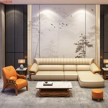 Си Джей Из цельного дерева, воловья кожа, легкая роскошная импортная мебель для гостиной из черного дерева, комбинация императорских наложниц, современный диван