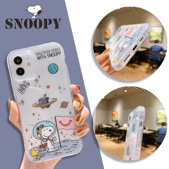 Силиконовый Чехол Snoopy для Телефона iPhone 14 13 12 11 Pro Max X XR XS 7 8 Plus Anime Astronauts TPU Противоударные Чехлы с полной Оберткой
