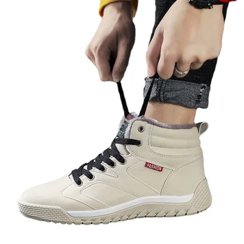2023 Зимние водонепроницаемые мужские кожаные кроссовки, уличная мужская походная рабочая обувь с высоким берцем, нескользящие ботильоны